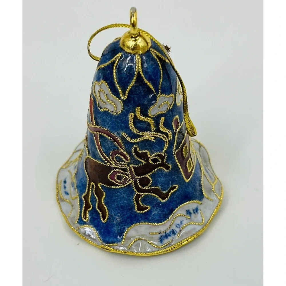 Vintage Cloisonné Enamel Christmas Holiday Bell Decoration Ornament
